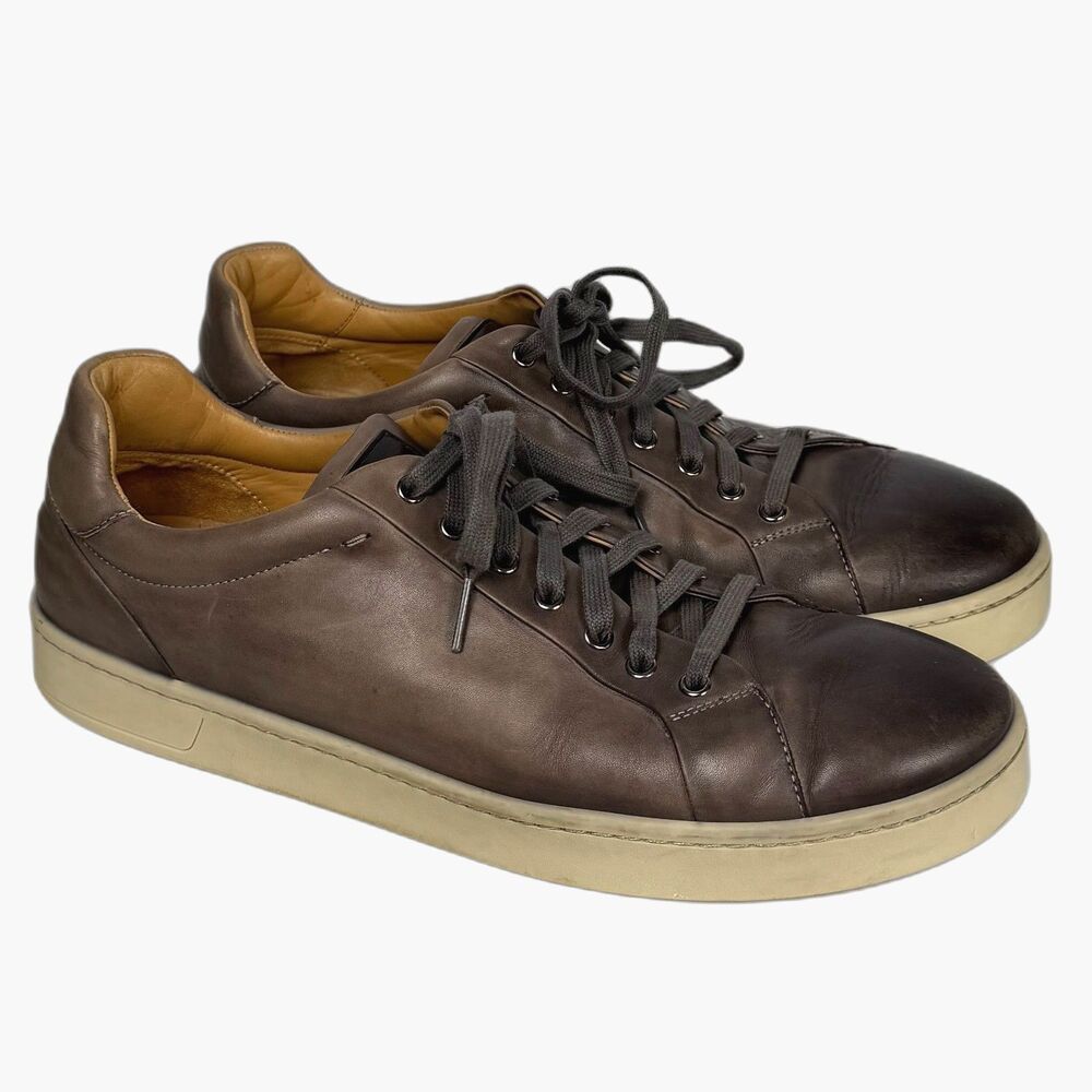 Magnanni Leather Sneakers Mens 12 Gray Brown Spain Luxury Casual Shoes
